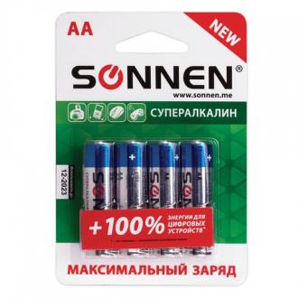 Батарейки SONNEN, AA (LR6), комплект 4 шт., СУПЕРАЛКАЛИНОВЫЕ, в блистере, 1,5 В - Интернет-магазин бытовой техники, вентиляции, гигиенического оборудования Энерготехника, Екатеринбург
