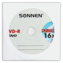 Диск DVD-R SONNEN, 4,7 Gb, 16x, бумажный конверт (1 штука) - Интернет-магазин бытовой техники, вентиляции, гигиенического оборудования Энерготехника, Екатеринбург