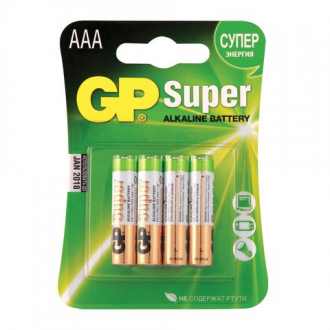 GP Батарейки Super, AAA (LR03, 24 А), алкалиновые, комплект 4 шт., в блистере 450436 - Интернет-магазин бытовой техники, вентиляции, гигиенического оборудования Энерготехника, Екатеринбург