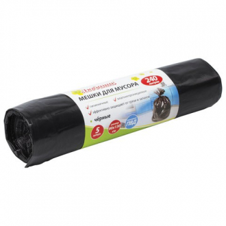 Мешки для мусора 240 л, черные, в рулоне 5 шт., ПВД, 30 мкм, 90х130 см (±5%), эконом, ЛЮБАША - Интернет-магазин бытовой техники, вентиляции, гигиенического оборудования Энерготехника, Екатеринбург