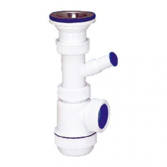 Сифон "Элит" с нержавеющей чашкой Ф70 мм и отводом для стиральной машины (1 1/2" - Ф40) - Интернет-магазин бытовой техники, вентиляции, гигиенического оборудования Энерготехника, Екатеринбург