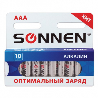 Батарейки SONNEN, AAA (LR03), комплект 10 шт., АЛКАЛИНОВЫЕ, в блистере, 1,5 В - Интернет-магазин бытовой техники, вентиляции, гигиенического оборудования Энерготехника, Екатеринбург