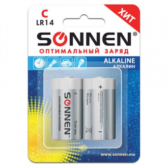 Батарейки SONNEN Alkaline, С (LR14, 14А), алкалиновые, КОМПЛЕКТ 2 шт., в блистере, 451090 - Интернет-магазин бытовой техники, вентиляции, гигиенического оборудования Энерготехника, Екатеринбург