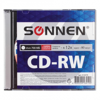Диск CD-RW SONNEN, 700 Mb, 4-12x, Slim Case (1 штука) - Интернет-магазин бытовой техники, вентиляции, гигиенического оборудования Энерготехника, Екатеринбург