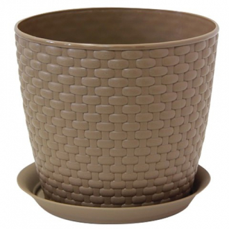 Кашпо для цветов 4,7 л, С ПОДДОНОМ, "РОТАНГ", (высота 18 х диаметр 21 см), коричневое, IDEA, М 3083 - Интернет-магазин бытовой техники, вентиляции, гигиенического оборудования Энерготехника, Екатеринбург