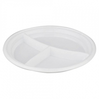 Одноразовая тарелка "Эконом" 1шт плоская d-205мм 3секции полистирол белая - Интернет-магазин бытовой техники, вентиляции, гигиенического оборудования Энерготехника, Екатеринбург