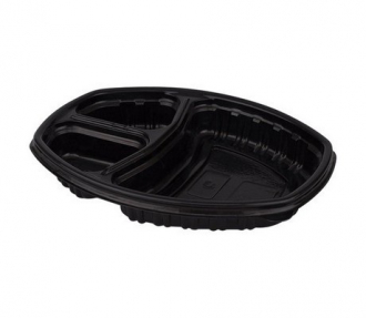 Одноразовый ланч-бокс БЕЗ КРЫШКИ овальный 257х202х37мм 3секции черный - Интернет-магазин бытовой техники, вентиляции, гигиенического оборудования Энерготехника, Екатеринбург