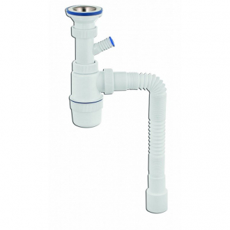 Сифон "Элит" с нержавеющей чашкой Ф70 мм, отводом для стиральной машины и гибкой трубой 600 мм (1 1/ - Интернет-магазин бытовой техники, вентиляции, гигиенического оборудования Энерготехника, Екатеринбург